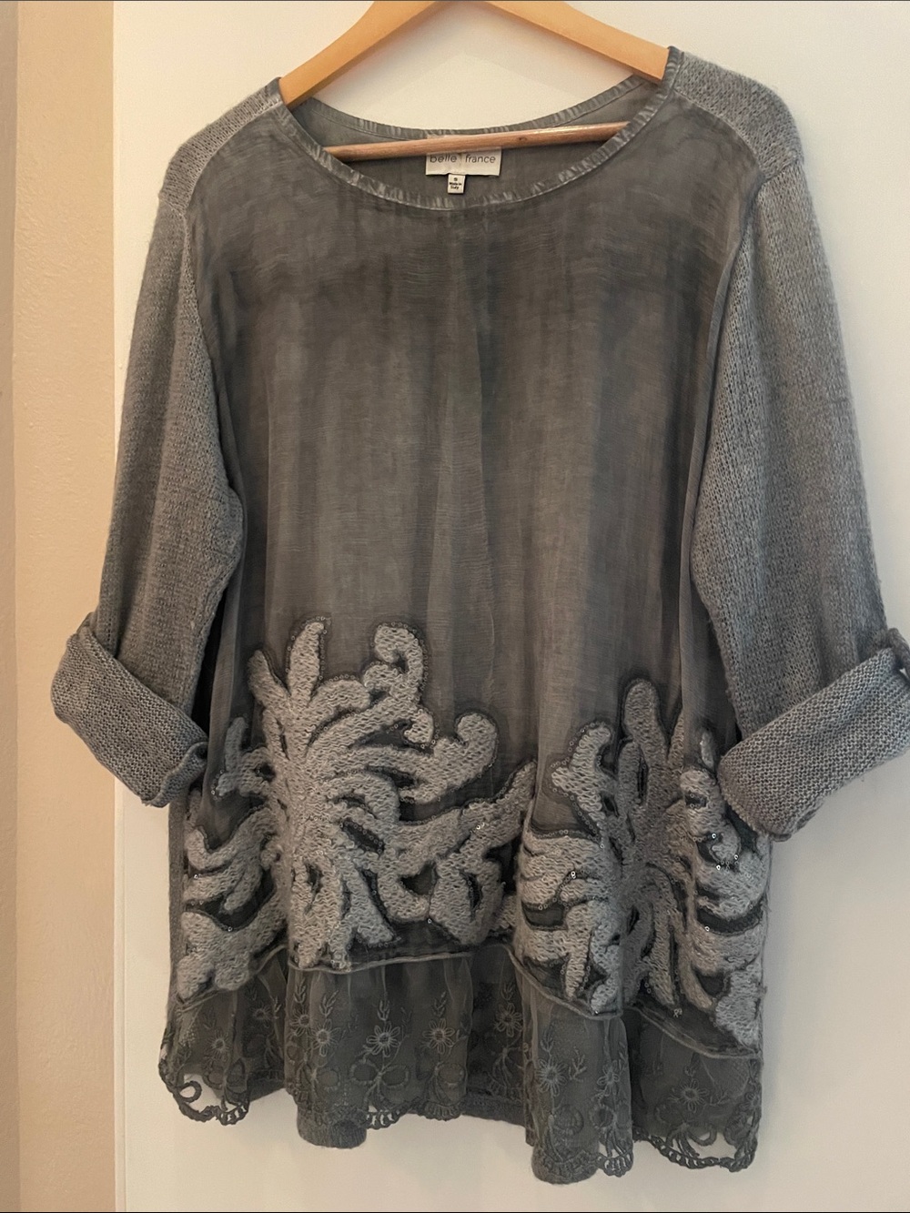 Ladies Gray Embroidered Mixed-Media Tunic by Coldwater Creek